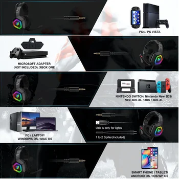 Onikuma K10 Profesinės Žaidimų Ausinės RGB Apšvietimas PC/PS4/XBOX Laidinė laisvų rankų įranga Triukšmo slopinimas Su MIC Stereo Gamer