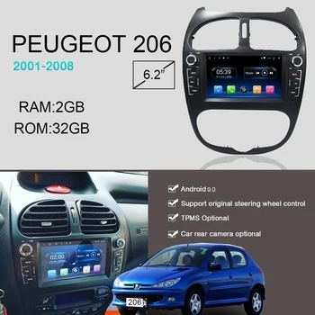 ONKAR Naują Android 9.0 automobilių dvd, cd, gps navigacijos sistema Peugeot 206 2000-2009 m. - 6,2 colių jutiklinį ekraną, 