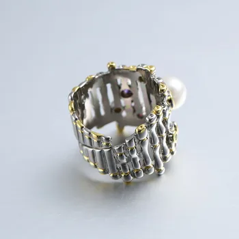 Originali 925 Sterlingas Sidabro Baroko Stiliaus Perlų Žiedai Moterų Derliaus Atidaryti Žiedai Mados Papuošalai Moterims, Keičiamo Dydžio Dydis