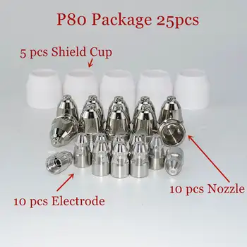 P80 Plazminio Pjovimo Degiklį Suvartojamas 25pcs, Plasma Torch Shield Taurės Patarimas Elektrodas Antgalis