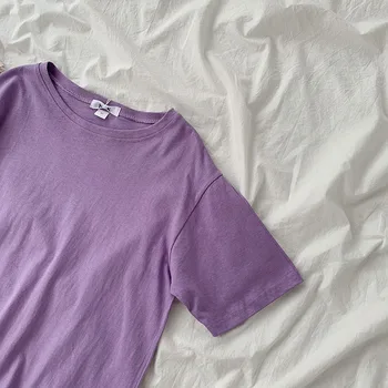 Pagrindinio Spalvinga marškinėliai Moterims Atsitiktinis Trumpas Rankovės Violetinė Mėlyna Negabaritinių Megztinis Mados Viršūnes Moterų Vasaros Medvilnės Plius Dydis Viršūnės