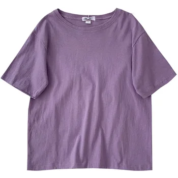 Pagrindinio Spalvinga marškinėliai Moterims Atsitiktinis Trumpas Rankovės Violetinė Mėlyna Negabaritinių Megztinis Mados Viršūnes Moterų Vasaros Medvilnės Plius Dydis Viršūnės
