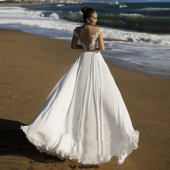 Paplūdimys Vestuvių Suknelės 2021 Seksualus Backless Pusės Split Boho Nuotakos Suknelė Appliqued Nėrinių Vestuvių Gown Dress vestido de noiva