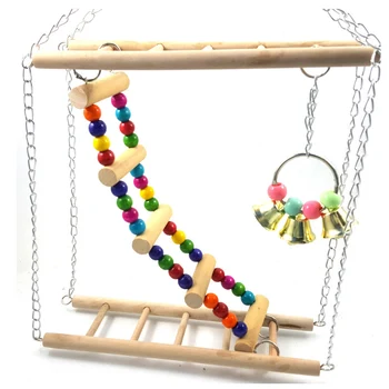 Papūga žaislas paukščiui arkliukas sporto laipiojimo laiptais tilto medinių vaivorykštė pet hamakas žaislas su Varpeliu