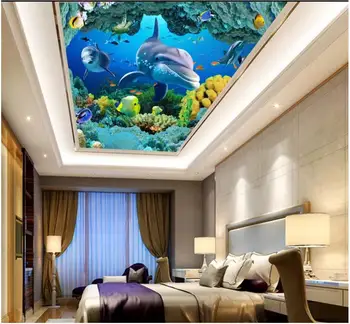 Pasirinktinius nuotraukų 3d lubų freskomis tapetai Povandeninio pasaulio delfinų, žuvų, koralų kambarį 3d sienų freskomis tapetai, sienų ir 3 d