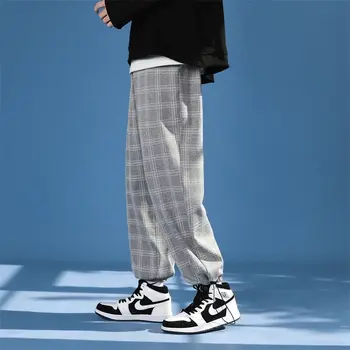 Pavasario Medvilnės Skalbiniai Pledas Kelnės, vyriškos Mados Retro Atsitiktinis Kelnės Vyrams Streetwear korėjos Hip-hop Tiesiai Plati Koja Pants Mens