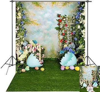 Pavasario Velykų Backdrops Triušis Spalvinga Kiaušiniai Gėlių Žolės Fotografijos Fono Šviesą Baby Shower Velykų Foto Studija Reklama