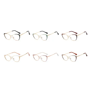 Peekaboo metalo rėmas cat eye akiniai recepto priedai moterų auksas baltas retro ovalo formos akinius moterims, aišku objektyvas