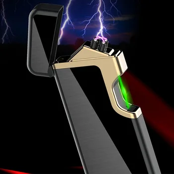 Pirštu Indukcijos USB Elektroninis Žiebtuvėlis Metalo Plazmos Dvigubo KAMPO Žiebtuvėlio Ugnies Starteris Elektrinis Turbo Žiebtuvėliai Vyrų Dovanos