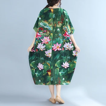 Plius Dydis Medvilnės Skalbiniai Gėlių Ilga Suknelė Moterims Vasaros Gėlių Spausdinti Atsitiktinis Ponios Suknelės Midi Suknelė 4XL 5XL 6XL 7XL 2019 Vestido