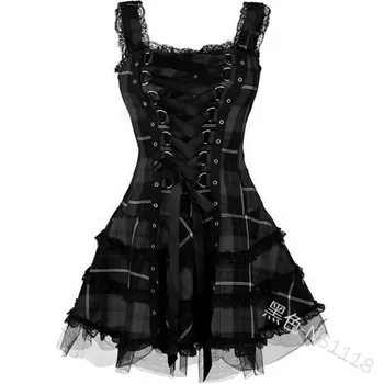 Plius dydis Moterų Suknelė Vintage Gotikos Nėrinių Vasaros suknelė Tamsiai Lolita kostiumas steampunk Mini cosplay suknelė