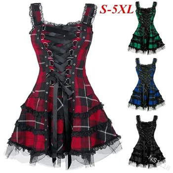 Plius dydis Moterų Suknelė Vintage Gotikos Nėrinių Vasaros suknelė Tamsiai Lolita kostiumas steampunk Mini cosplay suknelė
