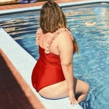 Plius Dydis Vienas Gabalas maudymosi kostiumėlį, Raudona 3D Žiedlapis maudymosi Kostiumėliai Moterims, Didelių Dydžių Maudymosi Kostiumą, Backless Monokini Angelas maudymosi kostiumėlį 2020 Dropship