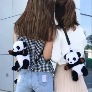 Pliušinis panda maišelį kryžiaus kūno Messenger Bag,bolso panda