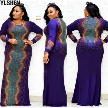 Plus Size Afrikos Dizaino Suknelės Moterims Dashiki Blizgučiai kalnų krištolas Afrikos Drabužius Abaja Dubajaus Musulmonų Suknelė Skraiste Afrikos Suknelė
