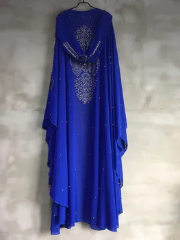 Plus Size Afrikos Suknelės Moterims Dashiki Diamond Karoliukai Afrikos Drabužius Abaja Dubajus Skraiste Vakarą Ilgai Musulmonų Suknelė su Gobtuvu Cape