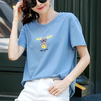 Populiarus Balta Atspausdinta Marškinėliai Moterims Vasaros Atsitiktinis Plius Dydis Moterų Viršūnių Streetwear O-Kaklo Trumpomis Rankovėmis Tee Marškinėliai Korėjos Drabužių