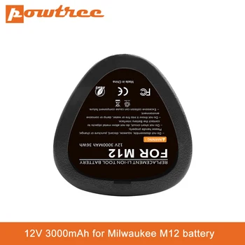 Powtree 12V 3.0 Ah Li-ion baterijos Milwaukee M12 galios įrankis XC 48-11-2440 48-11-2402 48-11-2411 48-11-2401 C12 B C12B M12 B6
