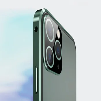 Prabanga Aikštėje Magnetinio Adsorbcijos Atveju iPhone, 12 mini Pro 11 Max x xs max xr Metalo Bamperis Dvipusis Stiklo Apsaugos Atveju