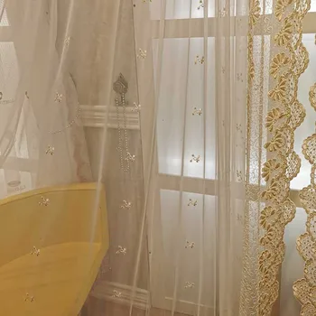 Prabanga Pusėje Nėrinių Vien Užuolaidų, Miegamojo Subtilus, Elegantiškas Aukso Banga Pusėje Romantiška prancūzų Lango Gydymo Tende JS122C