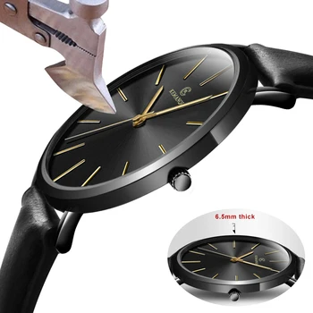 Prabangių Laikrodžių Vyrų Mados 6,5 mm-Ultra plonas Dial Verslo Laikrodžiai Vyrams Juoda Bracele Kvarciniai Laikrodžiai Vyrų Laikrodis reloj hombre