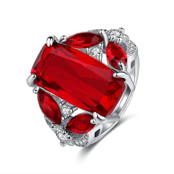 Prabangus 6 ct Didelis Raudonas kvadratinių Supjaustyti Šviečia AAA Cirkonis Žiedas su dideliais CZ akmenų Žiedas Moterims 925 Papuošalai, Žiedai Valentino Dieną