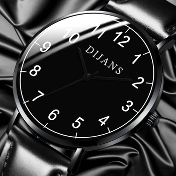 Prabangus Minimalizmas Laikrodžiai Vyrų Mados Ultra Plonas Juodos Odos Kvarco Riešo Žiūrėti Vyrų Verslo Atsitiktinis Laikrodis Relogio Masculino