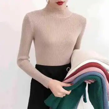 Prekės Megzti Megztinis Rudenį, Žiemą Viršūnes Golfo Puloveriai Laisvalaikio Megztiniai Moterims Marškinėliai Ilgomis Rankovėmis Trumpas Plonas Megztinis Mergaitėms