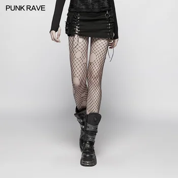 Punk Rave Moterų Sijonai Punk Atsitiktinis Jungiamąją Kniedės Asimetrinė Seksualus Streetwear Hip-Hop Mini Sijonas