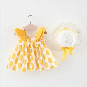 Puodą Atsitiktinis Suknelės Hat +Suknelė 2vnt Vaikams, Drabužiai Naujagimiams Suknelė Baby Vaikų Kostiumas Mergaitėms 2021 M. Vasarą Naujasis Lankas Medvilnės Suknelė