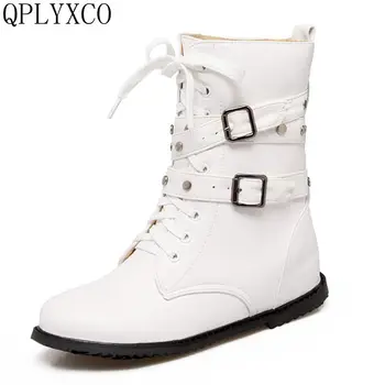 QPLYXCO Pliušinis batai batai Moteris, Super Didelis dydis 34-52 šilti Žieminiai Batai butas Kulniukai batai Sweet priežastinis moterų batai 1730