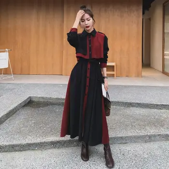 QWEEK korėjos Mados Rudens-Žiemos Dress 2021 Moterų Streetwear Japonijos Harajuku ilgomis Rankovėmis Midi Suknelė Raudona Plius Dydis Suknelės