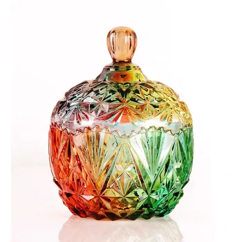 Rainbow Crystal Stiklo Saugojimo Jar Dangteliai, Saldainių Jar Stiklo Taros Papuošalai Medvilnės Tamponu Dėžutės Saugojimo Interjeras, Stalo Dekoravimas
