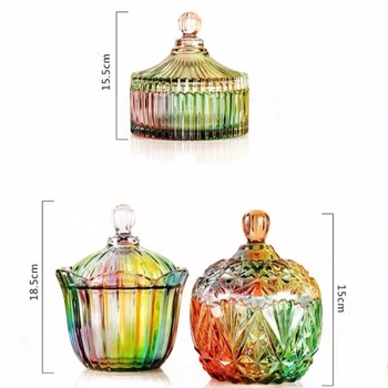 Rainbow Crystal Stiklo Saugojimo Jar Dangteliai, Saldainių Jar Stiklo Taros Papuošalai Medvilnės Tamponu Dėžutės Saugojimo Interjeras, Stalo Dekoravimas