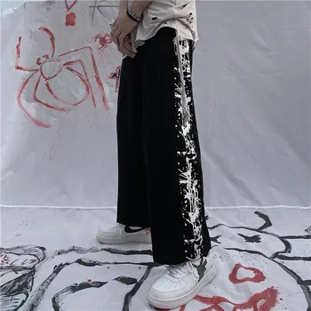 Raišteliu poilsiu pločio kojų kelnės vyrams grafiti spausdinti sweatpants 2000-ųjų estetinės derliaus streetwear korėjos techwear sporto kelnių