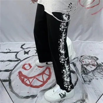 Raišteliu poilsiu pločio kojų kelnės vyrams grafiti spausdinti sweatpants 2000-ųjų estetinės derliaus streetwear korėjos techwear sporto kelnių