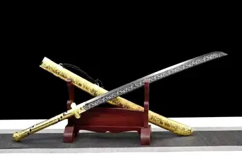 Rankų Darbo Aukso Kinijos Kung Fu Kardas Aštrus Mangano Plieno Peilis Wushu Dao Saber Full Tang