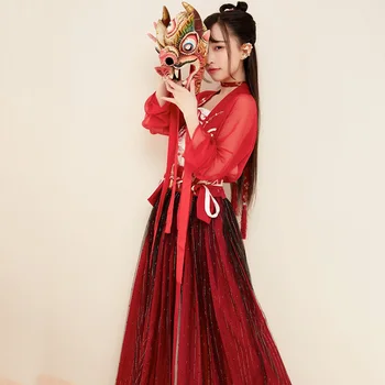 Raudona Hanfu Moterų Kinijos Nacionalinis Kostiumas Tradicinės Veiklos Drabužius Rytų Etape Dėvėti Festivalis Apranga DC1830