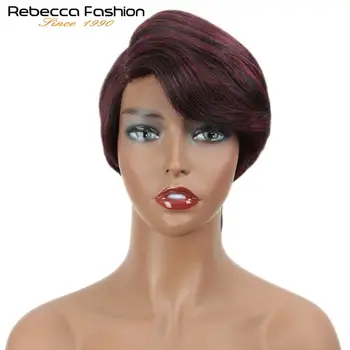 Rebecca Pixie Trumpas Perukai, Nėrinių Dalis Žmonių Plaukų Perukai Perukas Už Juodaodžių Moterų Peru Remy Tiesūs Plaukai Ombre Plaukų Kirpčiukai Nėriniai Perukas Raudona
