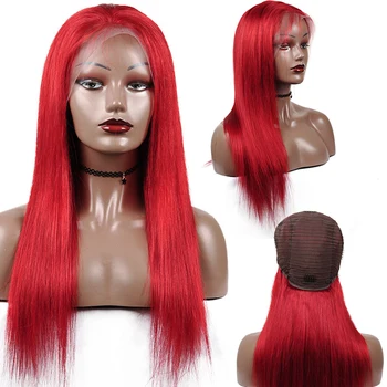 REMYBLUE Vidurį 13*1 99J Raudoni Nėriniai Priekiniai Žmogaus Plaukų Perukai Peru Žmogaus Plaukų Perukai Black 180 Remy Tiesiai Nėriniai Priekiniai Perukas