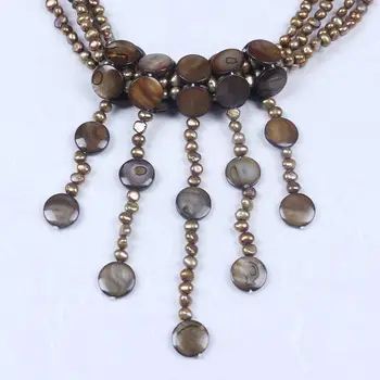 Retro gėlavandenių perlų & shell karoliai multi kryptis pakabukas karoliai moterų aksesuaras