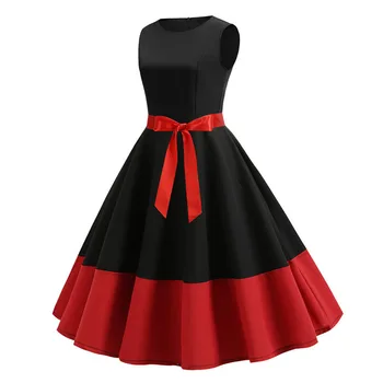 Retro Moterų Vasaros Atsitiktinis Skraiste Rockabilly 50s 60s Vintage Suknelė Vestidos Sūpynės Pin Raudonai Juoda Kratinys Elegantiškas Šalis Suknelės