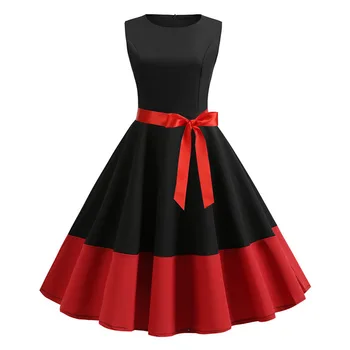 Retro Moterų Vasaros Atsitiktinis Skraiste Rockabilly 50s 60s Vintage Suknelė Vestidos Sūpynės Pin Raudonai Juoda Kratinys Elegantiškas Šalis Suknelės