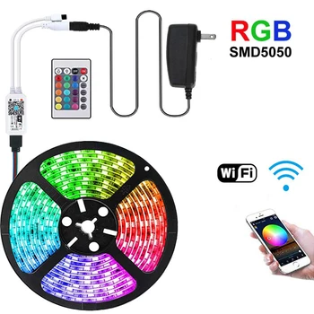 RGB 12V LED Juostos SMD 5050 1M - 5M 10M, 15M 20M Nustatyti Lanksti Juosta RGB Diodų Led Šviesos Juostelės Wifi + Galia IR APP Kontroliuoti Belaidžio ryšio