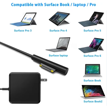 Rocketek 60W Už Microsoft Surface EITI Book1 2 Pro 3/4/5/6 Nešiojamas 1 AC maitinimo adapteris greitas įkroviklis USB PD QC3.0 18W