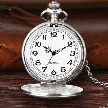 Romanas Sklandžiai Sidabro Kišeninio Laikrodžio Vyrų Veidrodis Pakabukas 30 cm Fob Grandinės Kvarciniai Laikrodžiai Priežastinis Atvėsti Visą Medžiotojas Karoliai PocketWatch