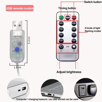 Romantiškas Miegamasis Šviesos Apdailos Plunksnų LED Šviesos Užuolaidos Stygos USB Vario Viela, Led String Šviesos Blyksnis Baltos spalvos Su Nuotolinio