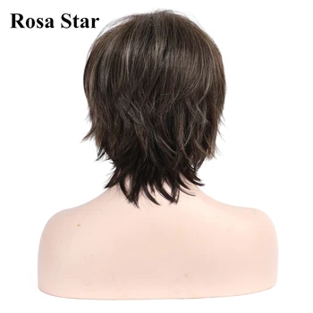 Rosa Star Šviesūs, Ruda Trumpų Plaukų Perukas su Kirpčiukais, Moterų Kirpimas, Uždusęs Tiesiai Gamtos Trumpas Sintetinių Plaukų Perukai Moterims