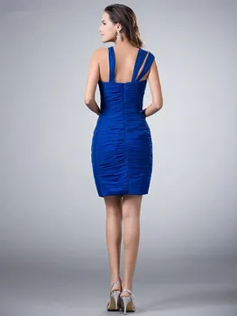 Royal Blue Elegantiškas Kokteilių Suknelės Kalą Vieną petį Trumpą Mini Šifono Backless Plius Dydis Šalis Homecoming Suknelės