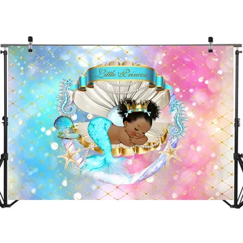 Royal Mermaid Princesė Fone Sea Shell Karūna Baby Shower Fone Fotografijos Juoda Mergina Gimtadienio Backdrops